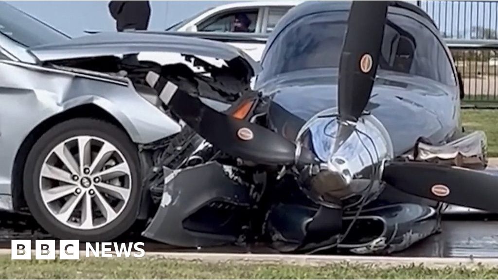 Watch: Propeller plane misses runway and crashes into car in Texas