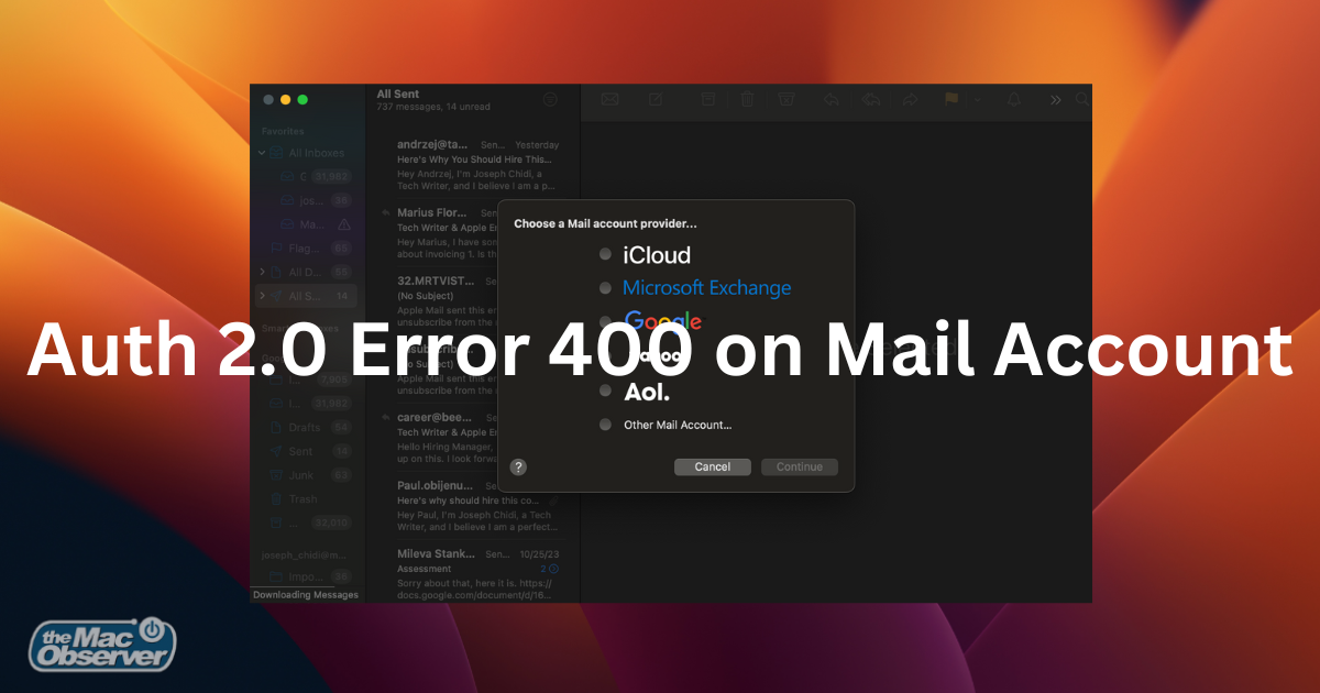 Auth 2.0 Error 400 on Mail Account