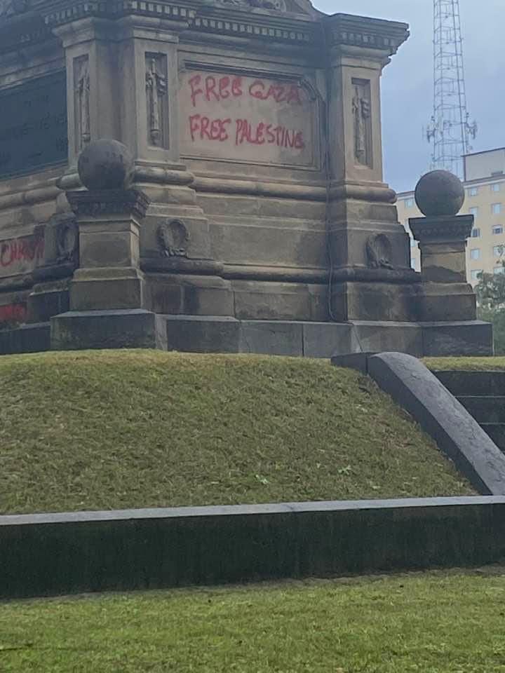 A statue in Forsyth Park is vandalized.