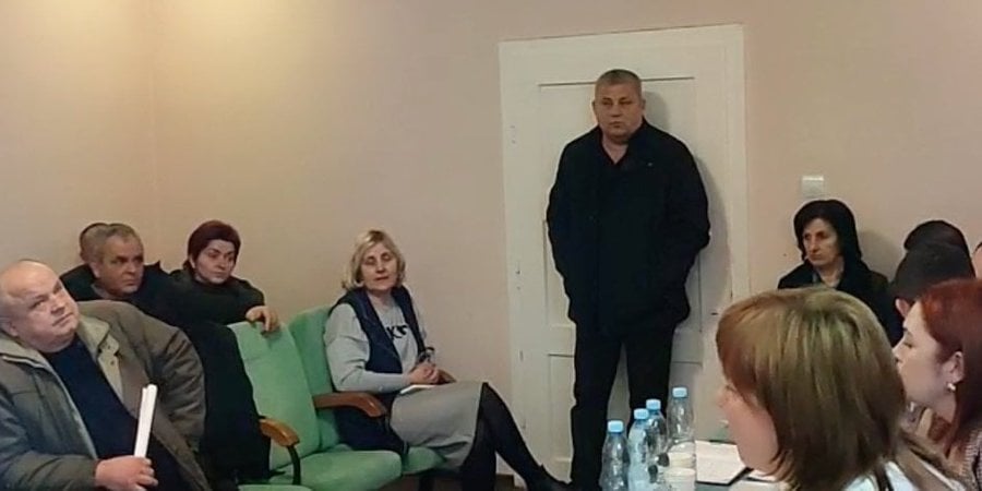 Serhiy Batrin at a meeting of the Kerechka Village Council before he detonated the grenades