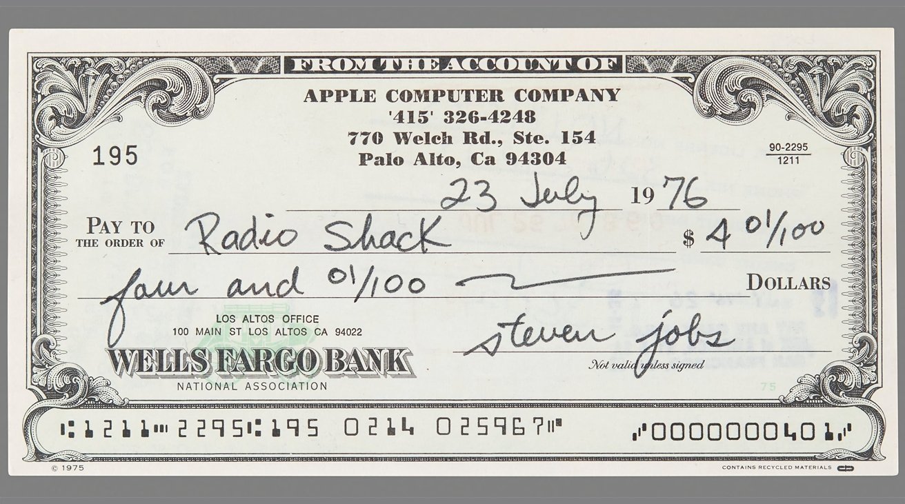 Steve Jobs $4.01 check for RadioShack sold for $46,063 at auction