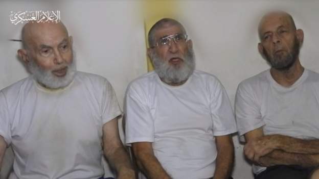 Hamas releases video showing three elderly Israeli hostages